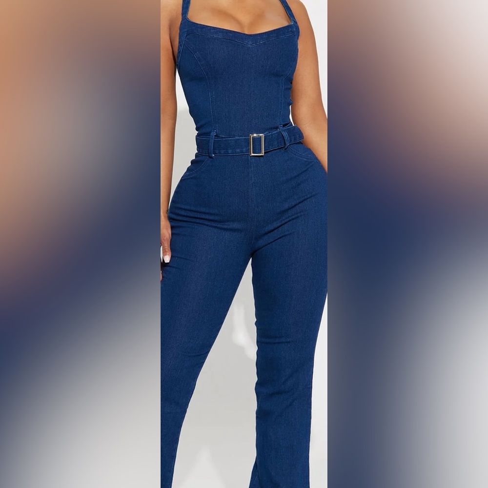 Stylish Blue Jumpsuit with Belt